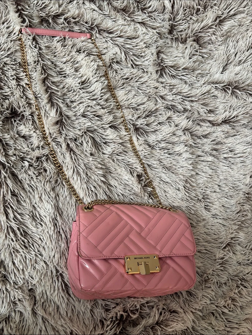 Michael Kors Pink Patent Quilted Chain Shoulder Bag
